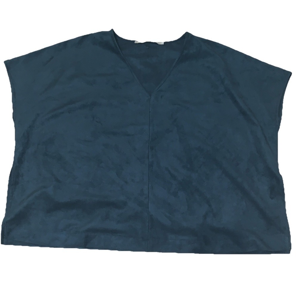 Marie Oliver Blue V-Neck Blouse Women's Size L Short Sleeve Top Polyester 0057